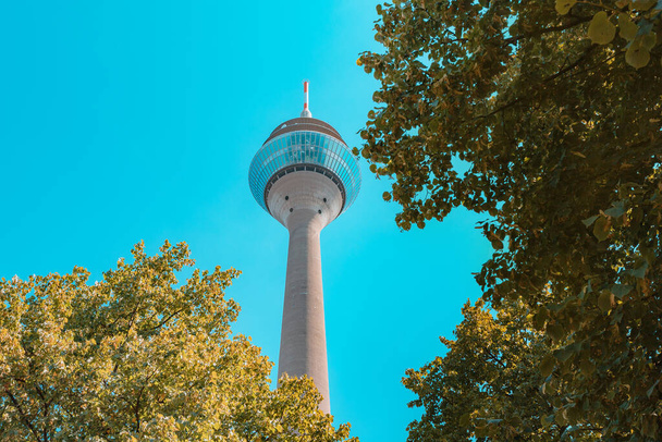 Detail view of Rheinturm Tv Tower - is a famous travel and sightseeing landmark in Dusseldorf, Germany - Photo, Image
