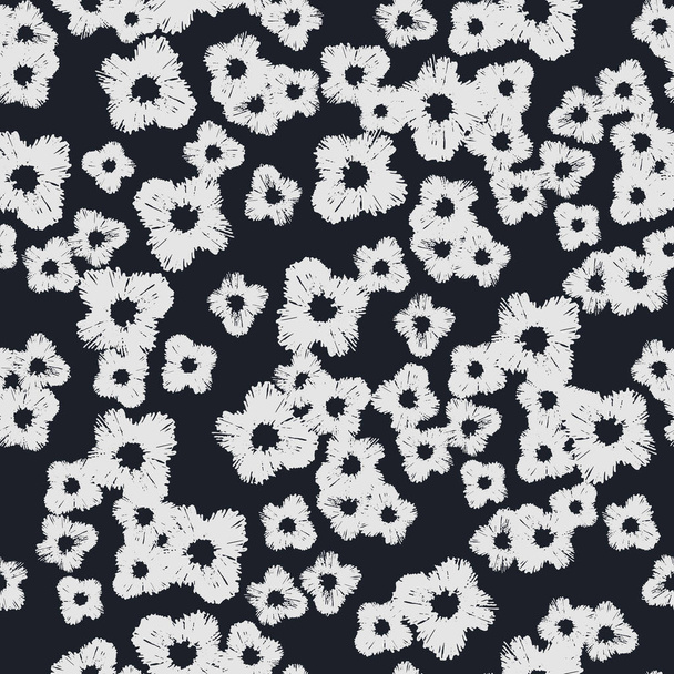 Naadloos patroon met met de hand getekende weide bloemen in Ditzy stijl. Omlijnde illustraties op donkere achtergrond voor oppervlakteontwerp en andere ontwerpprojecten - Vector, afbeelding