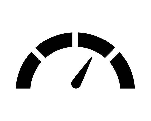 Vektorově černý ikona tachometr kilometr s šipkou pro ukazatele palubní desky. Obrys tachometru. Nízká, střední, vysoká a riziková úroveň. Bitcoin strach a chamtivost index kryptoměna. - Vektor, obrázek