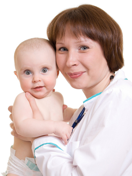 Doctor with a baby on a white background. - Foto, Imagen