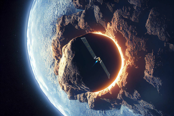 Испытание на отклонение от астероидов. Элементы изображения предоставлены НАСА. 3d-рендеринг - Фото, изображение