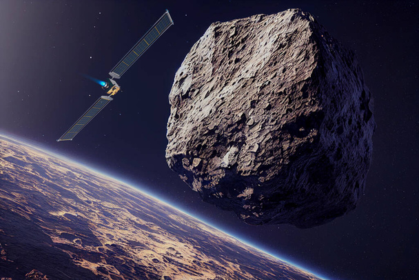 DART小惑星欠陥テストミッション。NASAによって提供されたこの画像要素。3Dレンダリング - 写真・画像