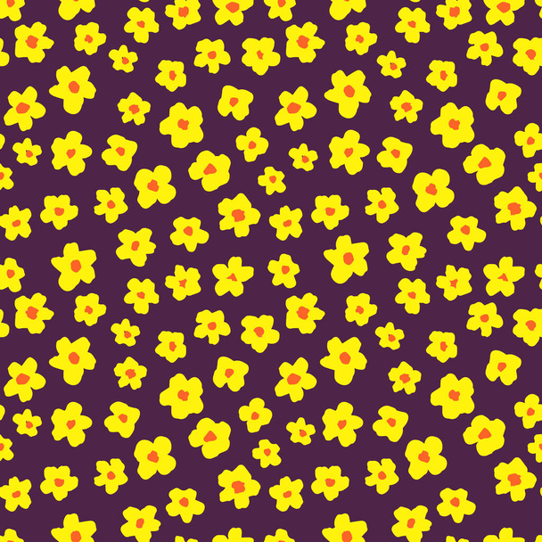 Χαριτωμένο μικρό λουλούδι κεφάλια απρόσκοπτη επανάληψη μοτίβο. Τυχαία τοποθετηθεί, διάνυσμα ditsy μαργαρίτα ρετρό σε όλη την επιφάνεια εκτύπωσης σε πράσινο φόντο γραμμή. - Διάνυσμα, εικόνα