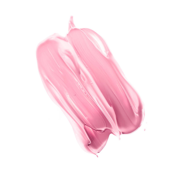 Amostra de beleza rosa pastel, cuidados com a pele e maquiagem textura de amostra de produto cosmético isolado em fundo branco, mancha de maquiagem, esfregaço de cosméticos creme ou pincel de pintura close-up - Foto, Imagem