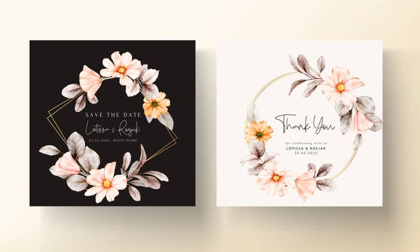 Cornici di fiori ad acquerello su biglietto d'invito di nozze - Vettoriali, immagini