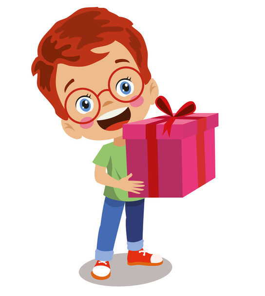 gift box cute little boy - Vettoriali, immagini