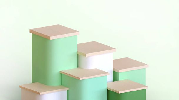 Creative idea. Podium showcase and Product presentation. Rectangular Geometric shapes on Green for Minimal wall scene. Products showcase, Promotion, copy space, digital, banner,website-3d Rendering - Φωτογραφία, εικόνα