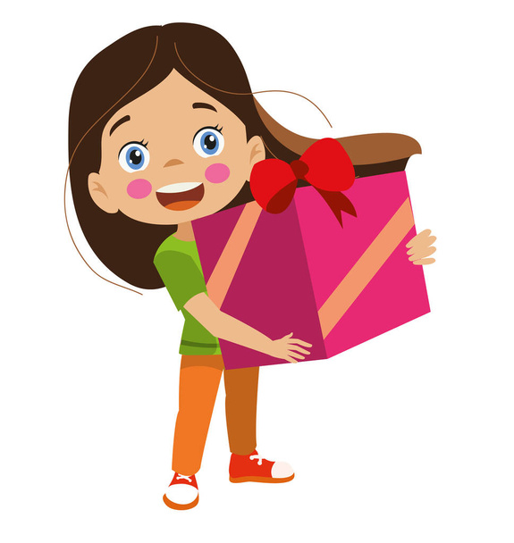 Счастливая девочка с подарочной оберткой - Вектор,изображение