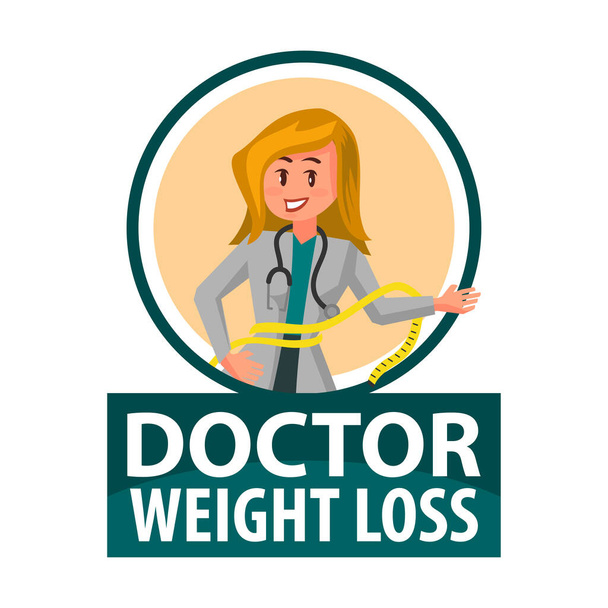 femme médecin nutritionniste perte de poids avec des fruits emblème - Vecteur, image
