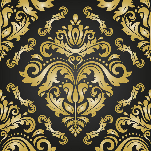 Klasyczny wzór wektora bez szwu. Damask orient czarno-złoty ornament. Klasyczne tło vintage. Orient wzór tkanin, tapet i opakowań - Wektor, obraz
