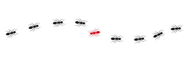 El rastro de la colonia de hormigas. Una hormiga cambiando de dirección. Piensa diferente concepto. Vector aislado en blanco. - Vector, imagen