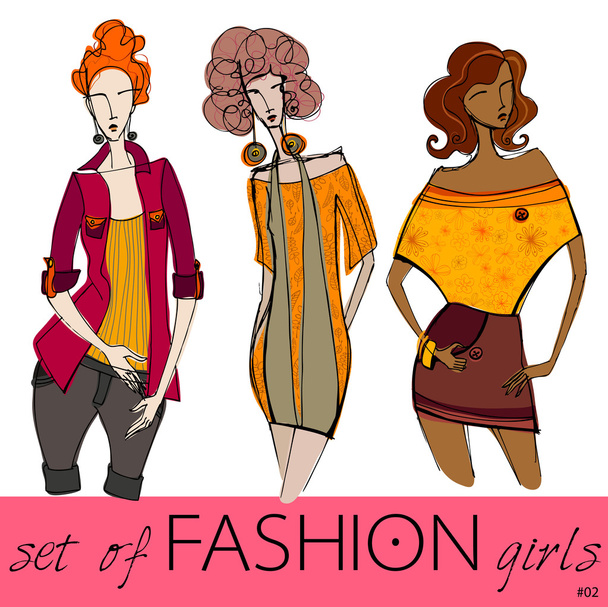 Set of stylized fashion models - Vector, Image