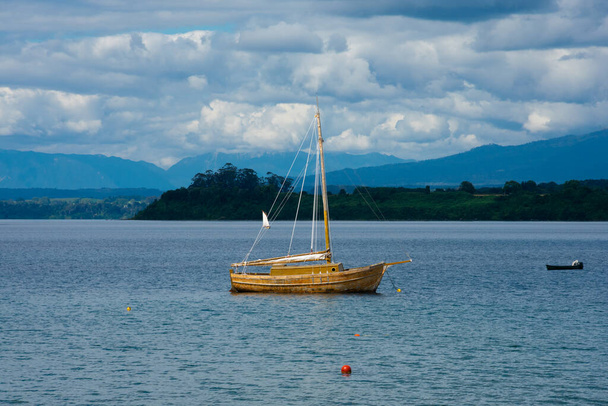 View of a wooden boat in Llanquihue Lake. Puerto Varas, Chile - Photo, Image