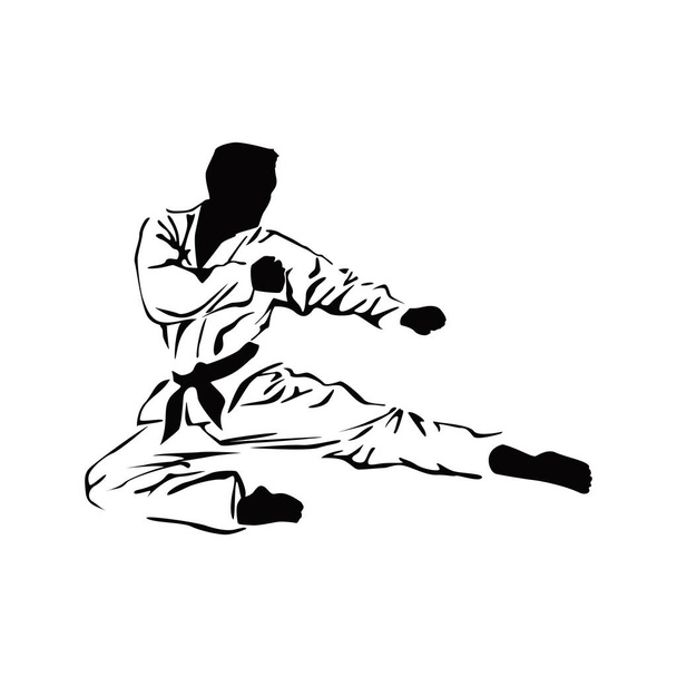 Karate-Silhouette. Mann beim Frontsprung-Kick. Kampfkunst-Vektor-Illustration. - Vektor, Bild
