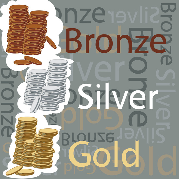 Gold-, Silber- und Bronze-Münzen - Vektor, Bild