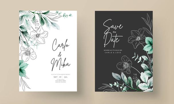 elegante minimale Blume mit Aquarell-Vorlage für Hochzeitskarten - Vektor, Bild