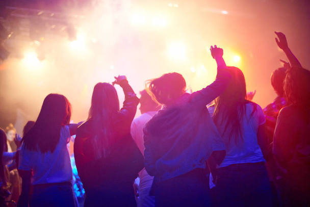 Προσκυνήματα θαυμαστών της μουσικής. λατρεύοντας τους οπαδούς σε μια ροκ συναυλία - Φωτογραφία, εικόνα