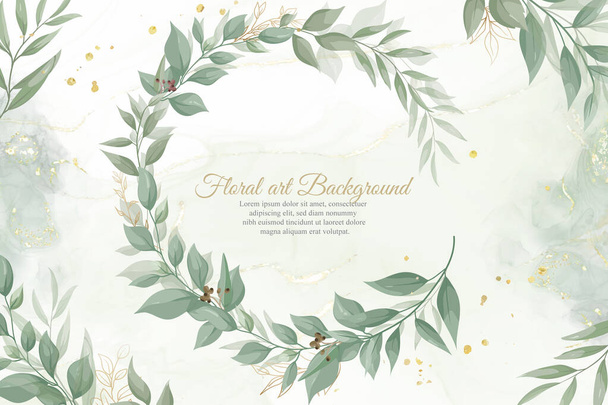 Elegant Wedding Invitation Design with Greenery Floral Wreath and Watercolor - Vector, Image