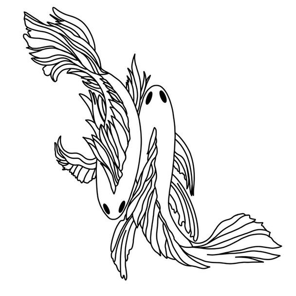 Minimalist illustration of fish. Idea for a tattoo. Linear simplified image of a fish. Print for textiles, accessories, logos, posters. - Fotó, kép