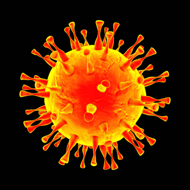 Un virus con punte isolate su sfondo nero, illustrazione 3D - Foto, immagini