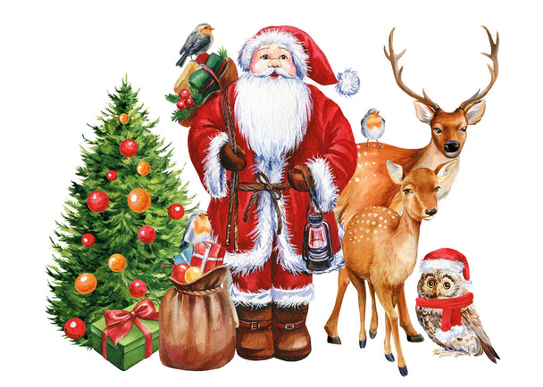 Neujahrsferien. Aquarell Weihnachtsmann isoliert auf weißem Hintergrund. Hochwertige Illustration - Foto, Bild