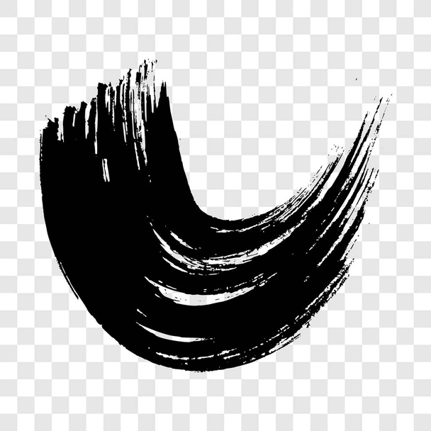 Black grunge semicircular brush strokes. Painted wavy ink stripes. Ink spot isolated on transparent background. Vector illustration - Vector, Image