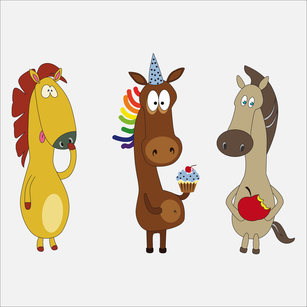 Set of funny horses cartoon character - Vector, Image