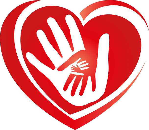 Καρδιά και χέρια, οικογένεια, ομάδα, φυσιοθεραπεία, παιδιά, λογότυπο - Διάνυσμα, εικόνα