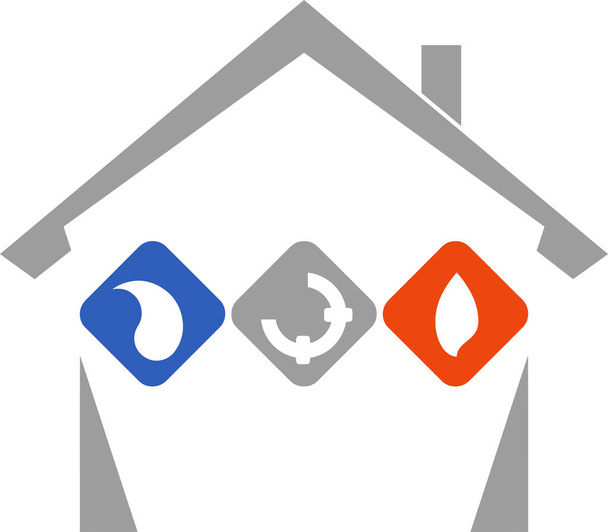 Будинок і вогонь, труби, вода, сантехнік, ремонтник, логотип
 - Вектор, зображення