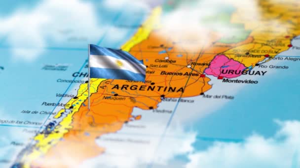  Флаг Аргентины на карте мира  - Кадры, видео