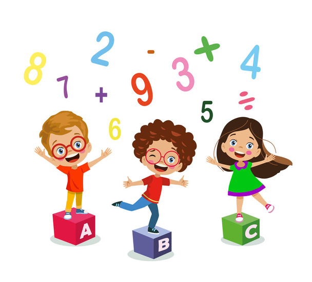 Conjunto de coloridos números planos y niños - Vector, imagen