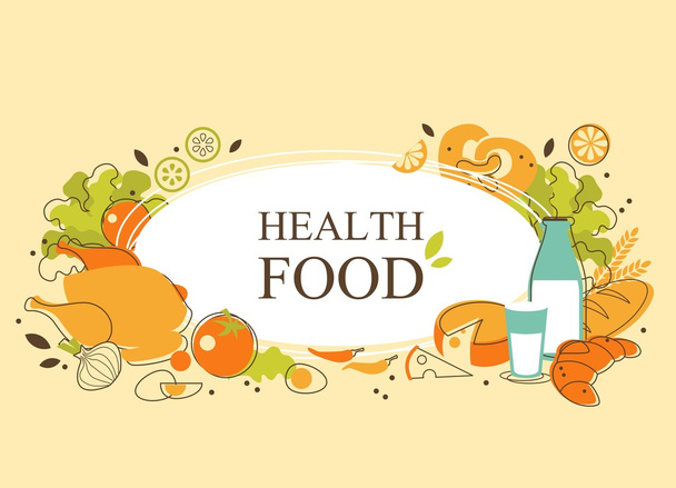 Healthy food background in doodle retro style - Vector, Image