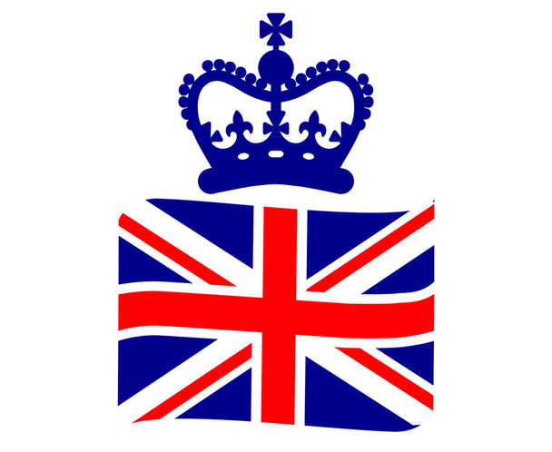 Eine blaue Krone mit dem britischen Flaggenband National Europe Emblem Icon Vector Illustration Abstraktes Gestaltungselement - Vektor, Bild