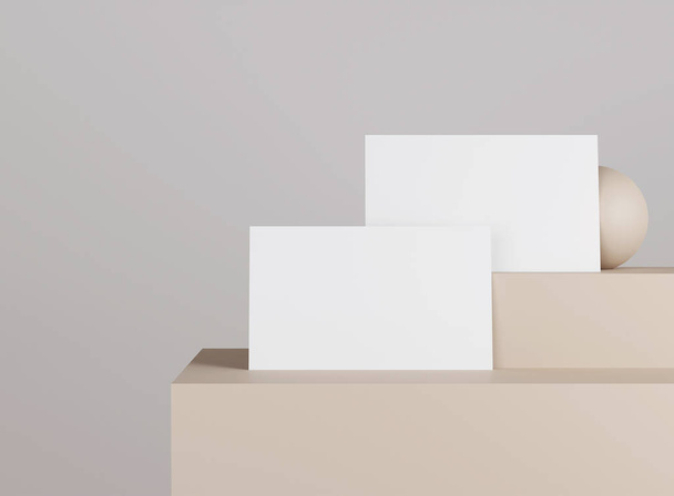 3D business card with geometric shape. Mockup scene. Template for branding identity. 3D rendering. - Φωτογραφία, εικόνα