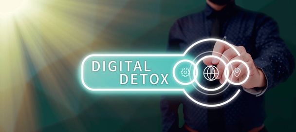 Teksti merkki osoittaa Digital Detox, Käsitteellinen kuva Free of Electronic Devices Irrota kytkeä irti - Valokuva, kuva