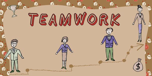 Inspiration zeigt Zeichen Teamwork, Businessübersicht Gruppe zeigt, wer als ein und mit dem gleichen Ziel zusammenarbeitet - Foto, Bild
