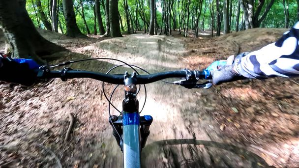 Enduro bicycle ride in the forest trails - Photo, Image