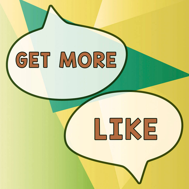 Wyświetlanie podpisania Get More Like, Internet Concept Thumbs up Hashtags Page Plugin Approvals Śledzący - Zdjęcie, obraz