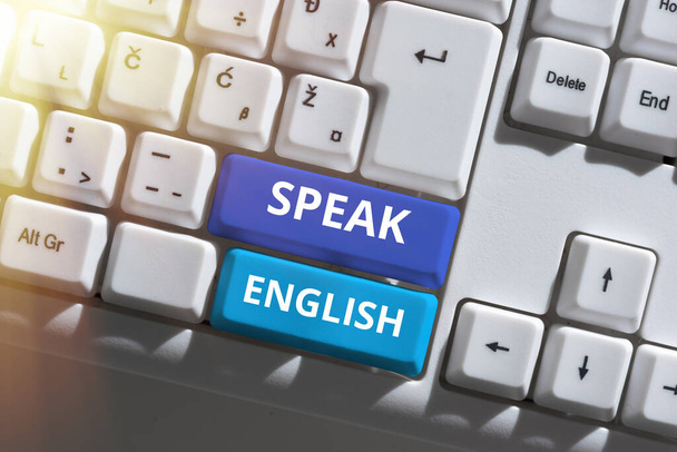Texto presentación Hablar Inglés, Concepto de negocios Estudiar otra lengua extranjera Cursos verbales en línea - Foto, Imagen