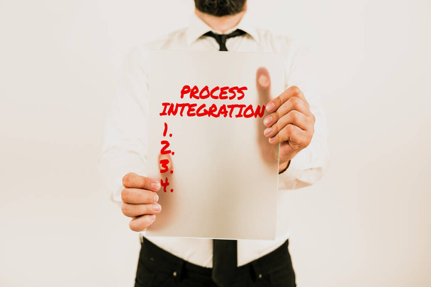 Podpis koncepcyjny Integracja procesów, prezentacja biznesowa Łączność usług i informacji systemowych - Zdjęcie, obraz