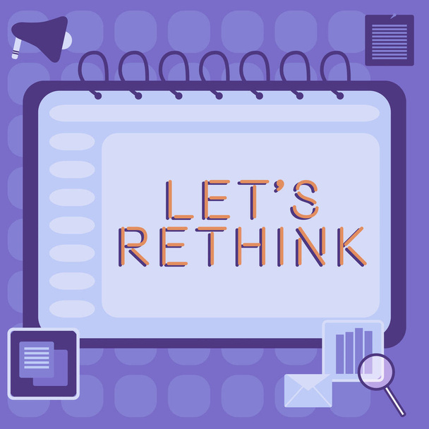 Напис з текстом, що представляє Let S Rethink, Business idea a Afterthought To Remember Reconsider Revaluation - Фото, зображення