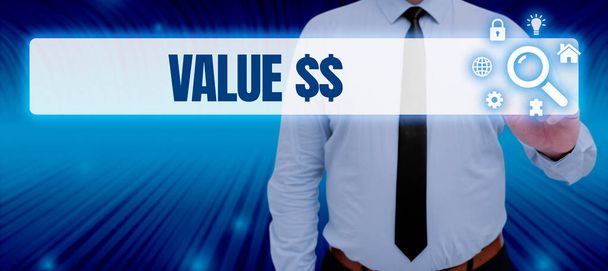 Merkki näyttää Value Dolar, Business yleiskatsaus arvoinen prosessin id käynnissä olevan prosessin - Valokuva, kuva