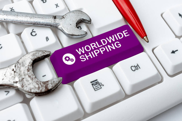 Sign displaying Worldwide ShippingSea Freight Delivery of Goods Nemzetközi áruszállítás, üzleti bemutató Tengeri áruszállítás Nemzetközi áruszállítás - Fotó, kép