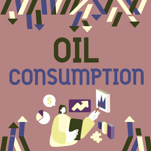 Expositor conceptual Consumo de petróleoEsta entrada es el total de petróleo consumido en barriles por día, Concepto de Negocio Esta entrada es el total de petróleo consumido en barriles por día - Foto, Imagen