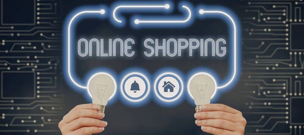 Ispirazione mostrando segno ShoppingOnline permette ai consumatori di acquistare i loro beni su Internet, vetrina Business permette ai consumatori di acquistare i loro beni su Internet - Foto, immagini