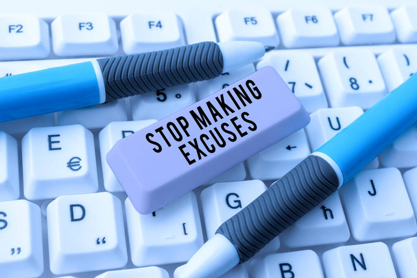 Κείμενο γραφής Stop Making Excuses, Επιχειρηματική προσέγγιση Παύση Αιτιολόγηση της αδράνειας Διακοπή της συνήθειας - Φωτογραφία, εικόνα