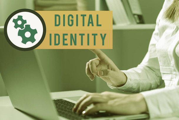 Εννοιολογική λεζάντα Digital Identityinformation on entity used by computer to represent agent, Έννοια σημαίνει πληροφορίες για την οντότητα που χρησιμοποιείται από τον υπολογιστή για την εκπροσώπηση agent - Φωτογραφία, εικόνα