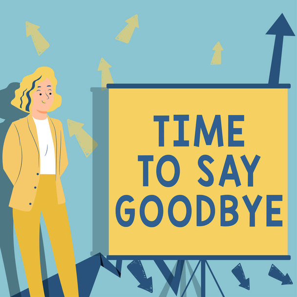 Bildunterschrift: Großansicht des Bildes mit der Bildunterschrift: Time To Say Goodbye, Business Schaufenster verabschiedet sich So lange sehen wir uns, bis wir uns wiedersehen - Foto, Bild
