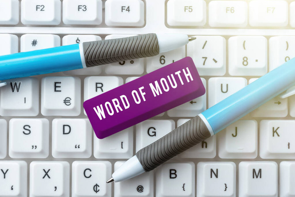 Κείμενο που δείχνει έμπνευση Word Of Mouth, Business showcase Προφορική διάδοση πληροφοριών Αφήγηση Viva Voice - Φωτογραφία, εικόνα
