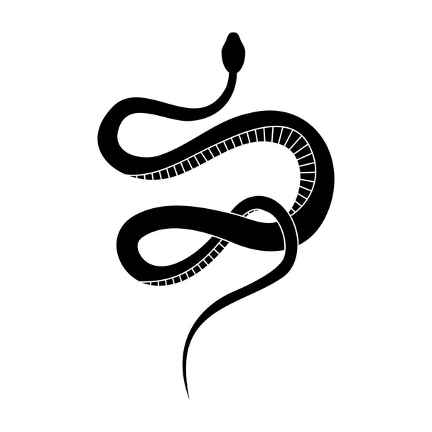 Serpiente silueta negra. Símbolo de reptil aislado, serpiente icono de vida silvestre sobre fondo blanco. Serpiente de signo abstracto. Naturaleza vector ilustración. - Vector, Imagen